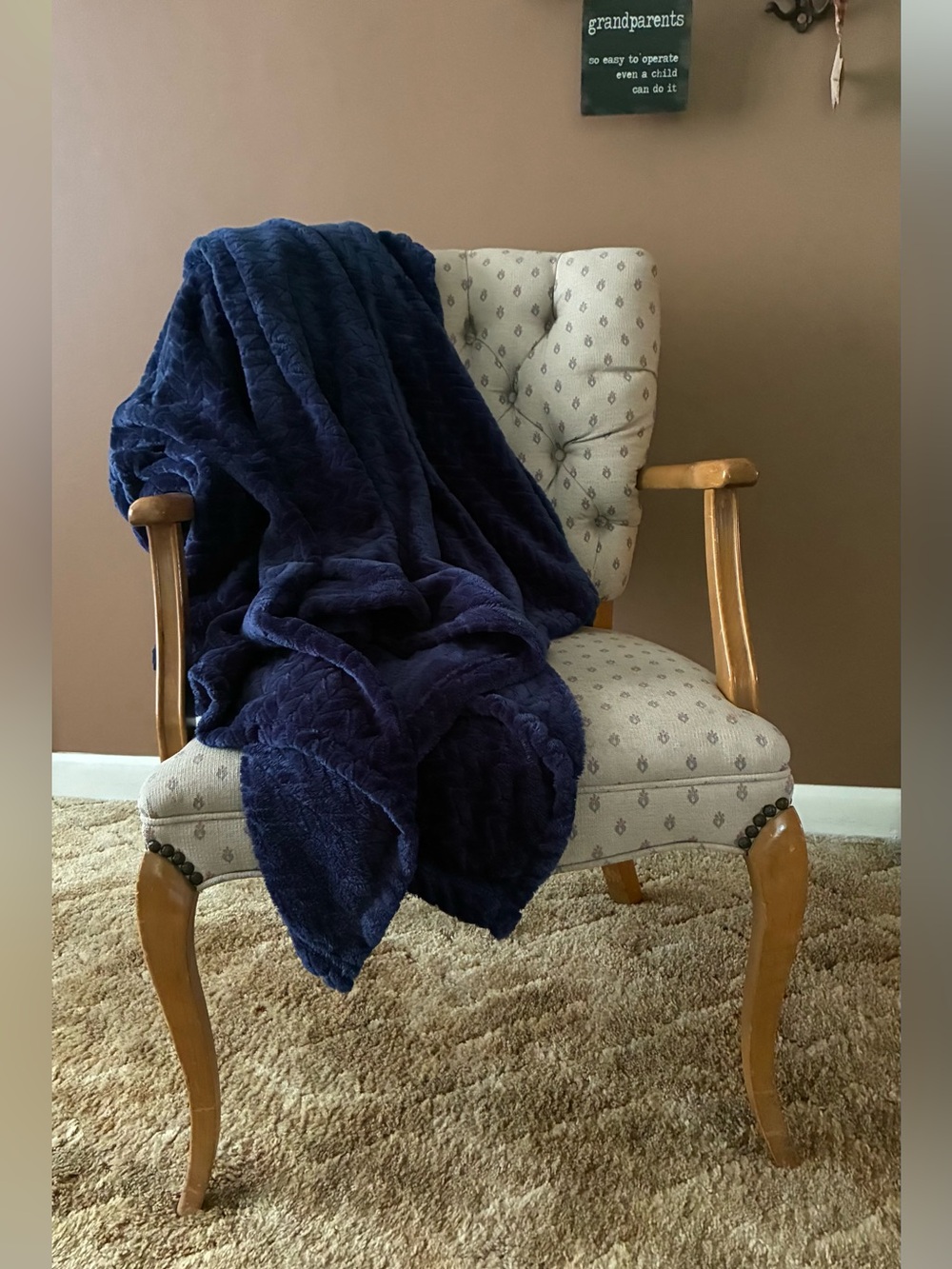 Soft Velvety Throw, Navy Blue, Approx. 55”X73”